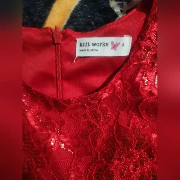 Girl's 4-5 Years Red Pink Lot of 2 Dresses NWT Knit Works & Popatu - Picture 3 of 16